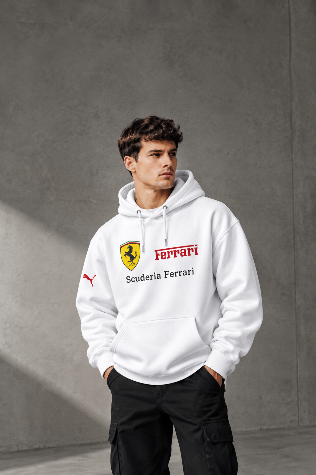 Scuderia Ferrari White Logo Hoodie – Premium Motorsport Streetwear