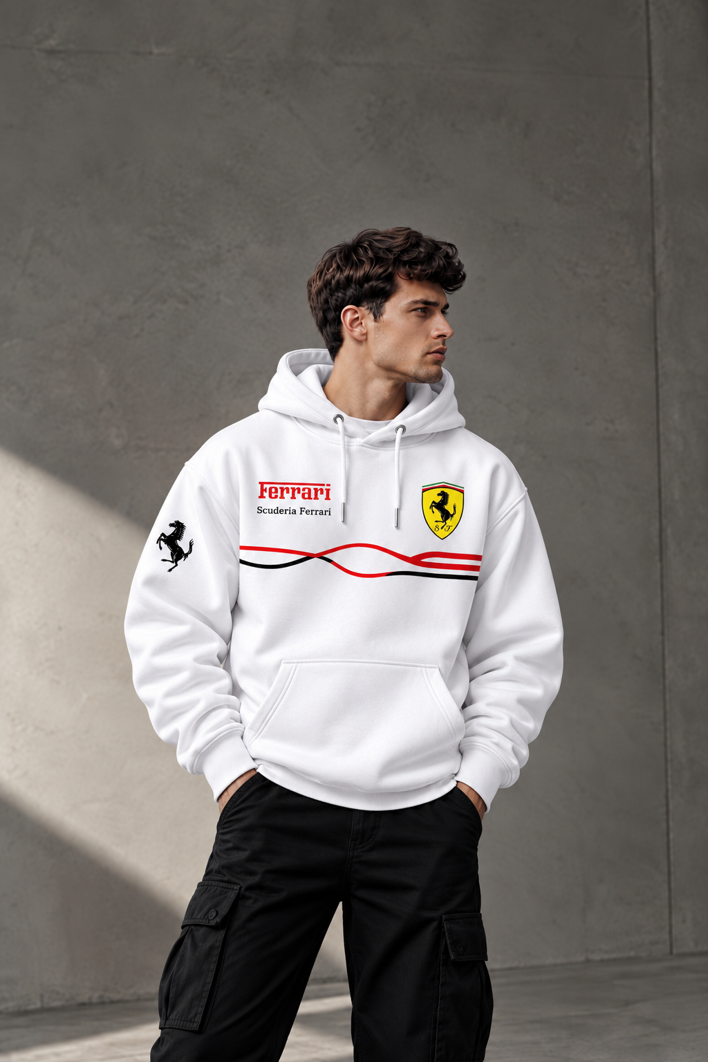 Scuderia Ferrari White Logo Hoodie – Premium Motorsport Streetwear