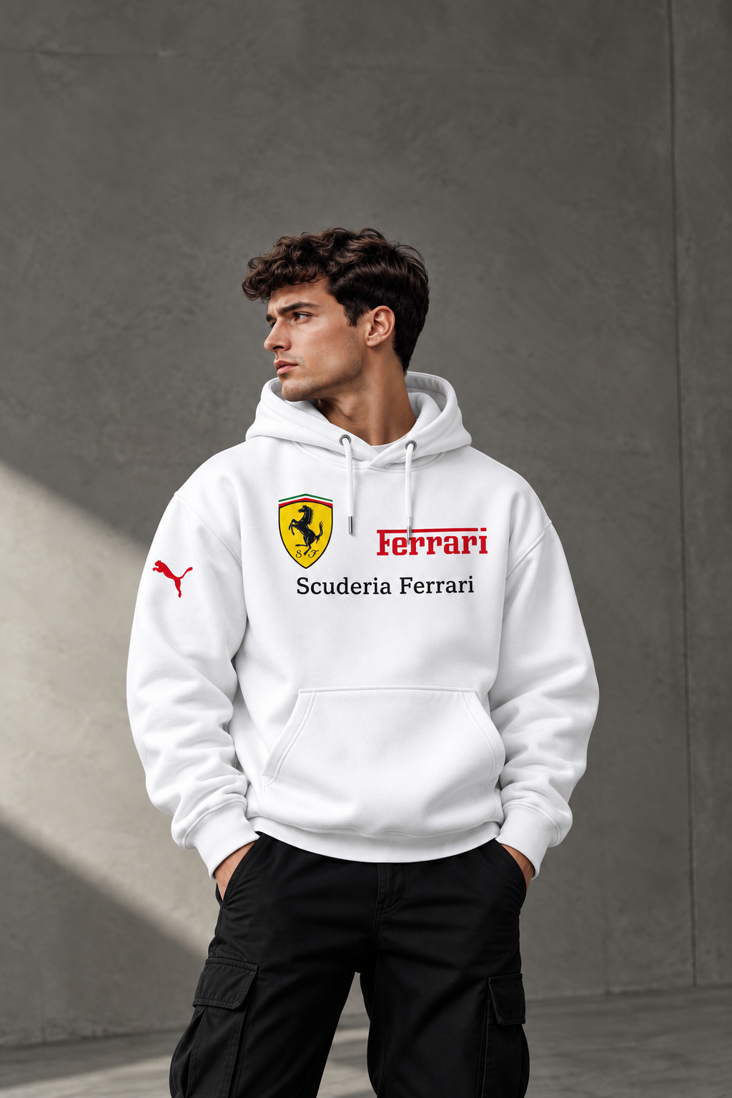 Scuderia Ferrari White Emblem Hoodie – Premium Motorsport Streetwear