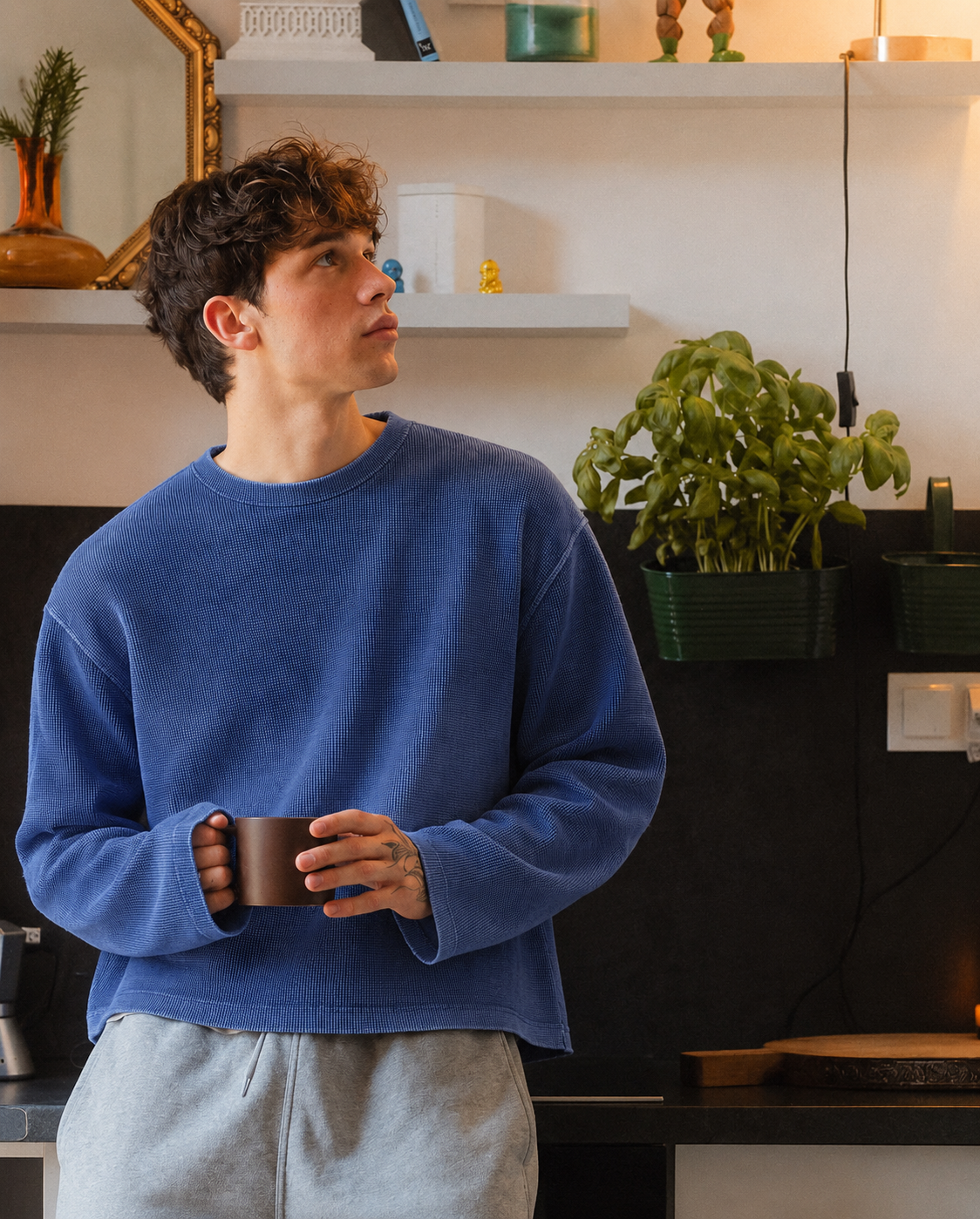 Azure Waffle Boxy Tee