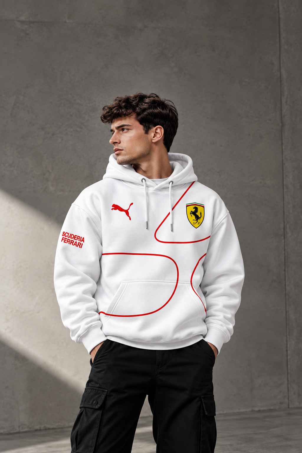 Ferrari Scuderia White Graphic Hoodie – Premium Racing Streetwear