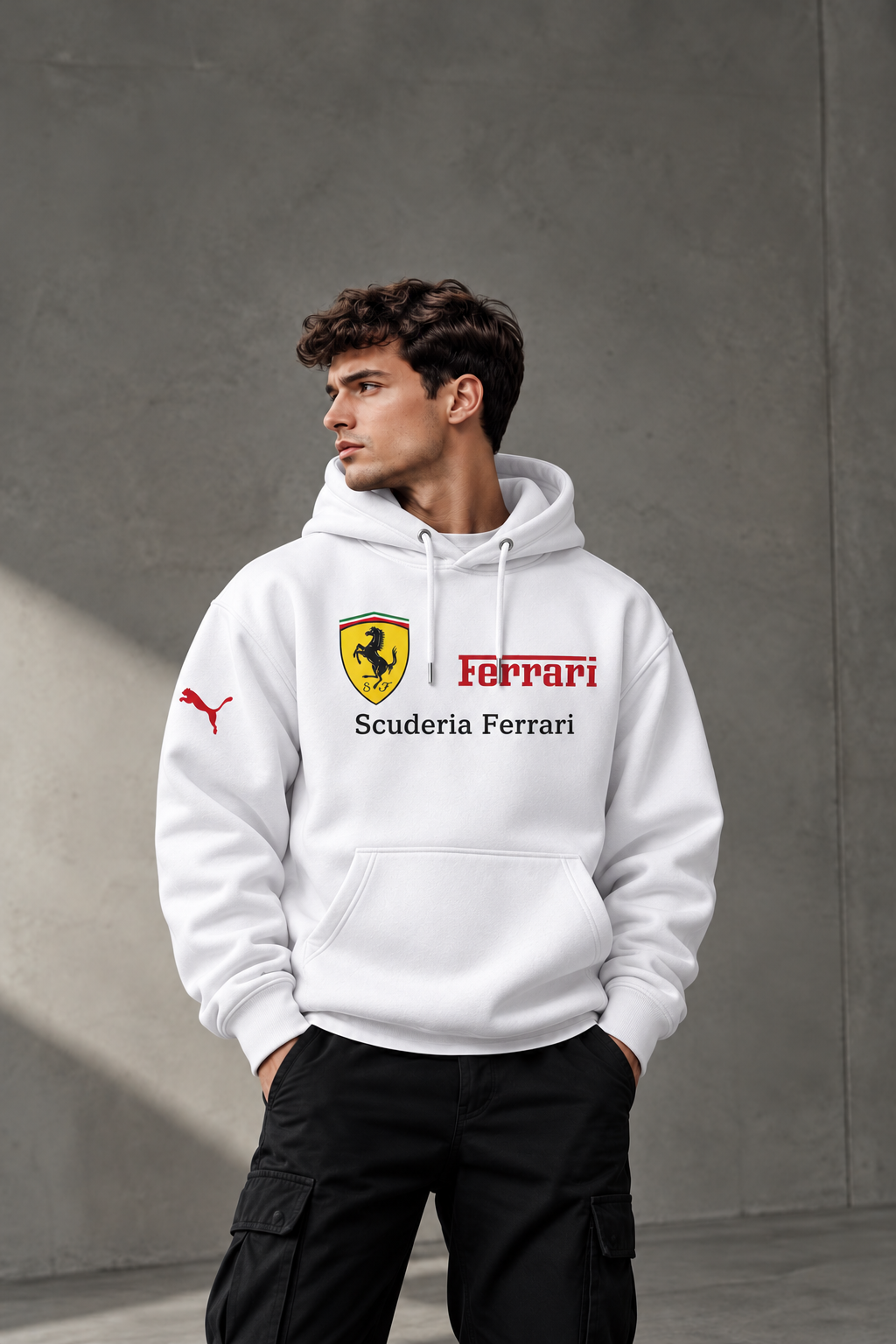 Scuderia Ferrari White Logo Hoodie – Premium Motorsport Streetwear