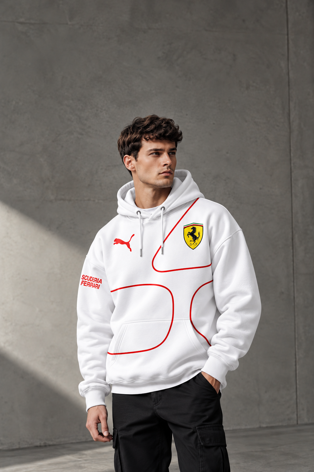 Ferrari Scuderia White Graphic Hoodie – Premium Racing Streetwear