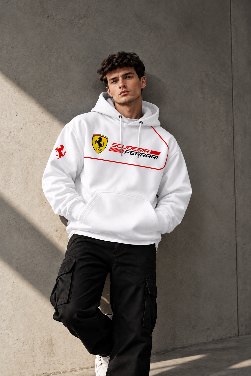 Scuderia Ferrari White Racing Hoodie – Red Outline Motorsport Streetwear
