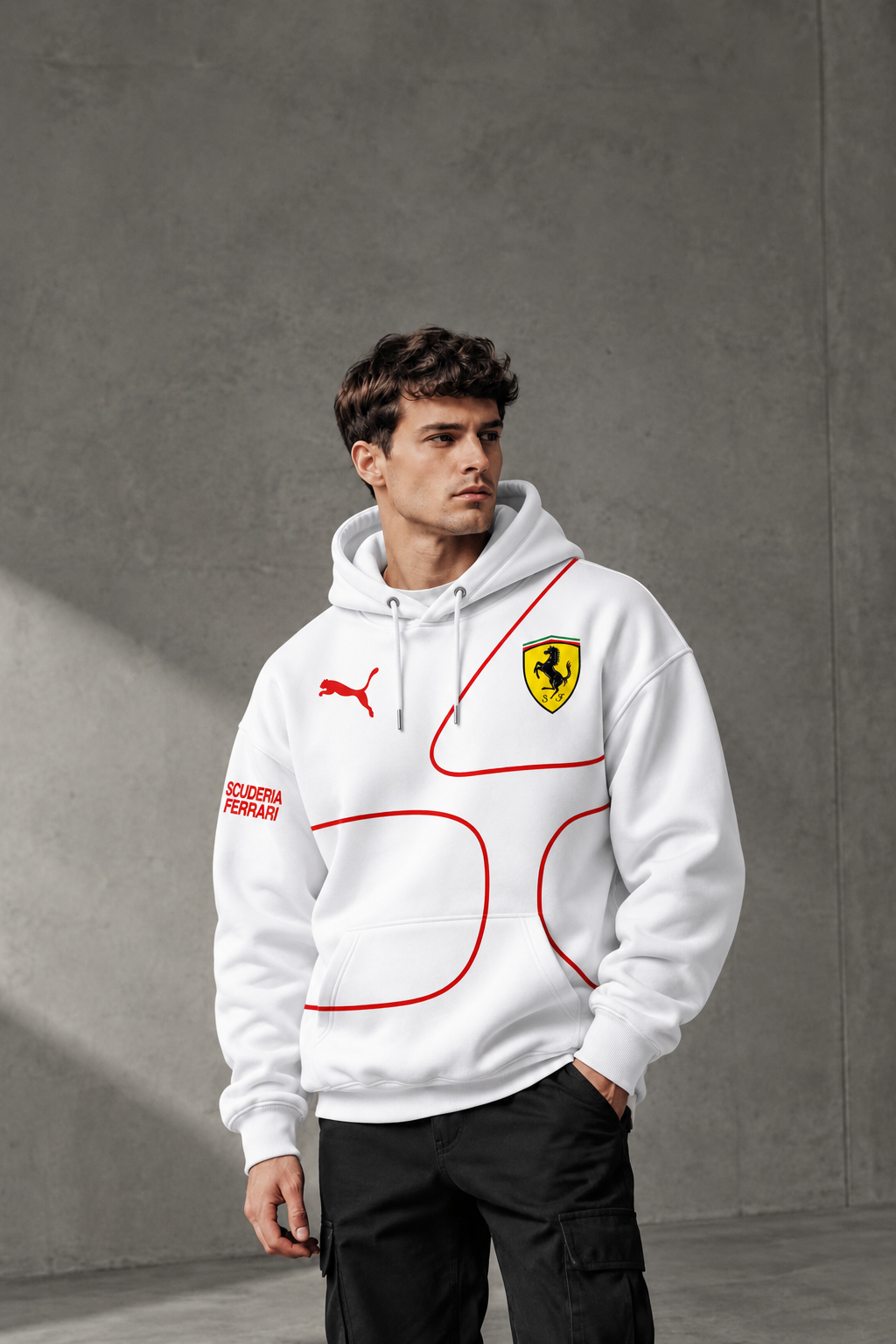 Ferrari Scuderia White Graphic Hoodie – Premium Racing Streetwear