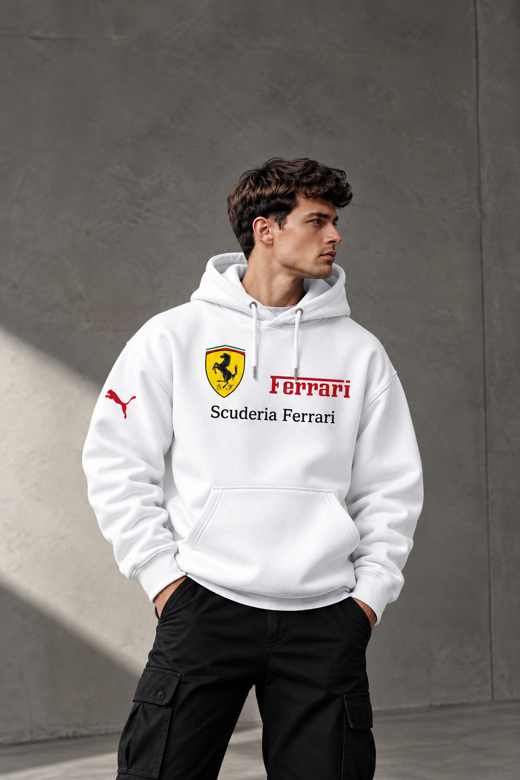 Scuderia Ferrari White Emblem Hoodie – Premium Motorsport Streetwear