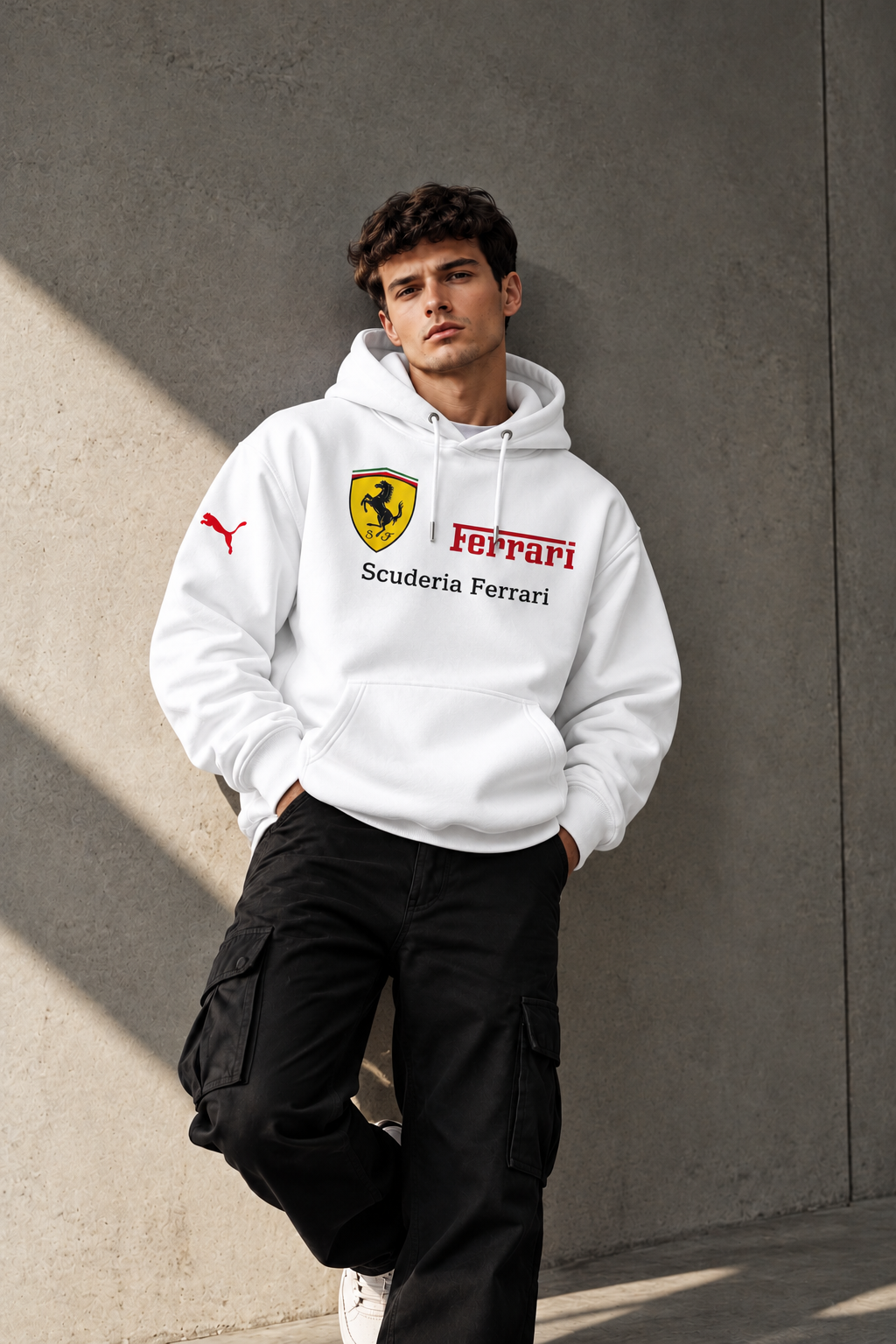 Scuderia Ferrari White Emblem Hoodie – Premium Motorsport Streetwear