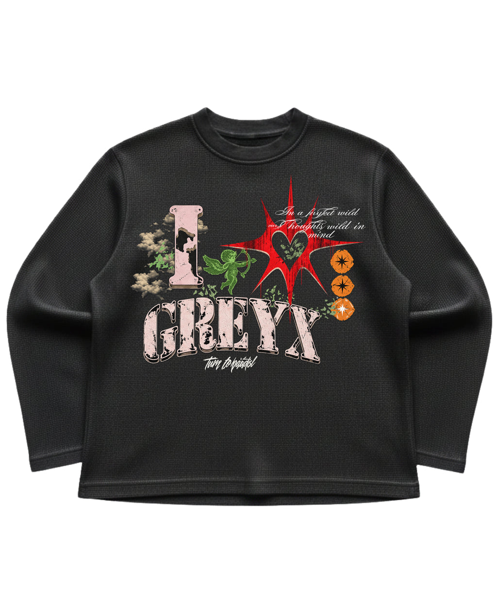 Black waffle knit oversized full-sleeve Front Design