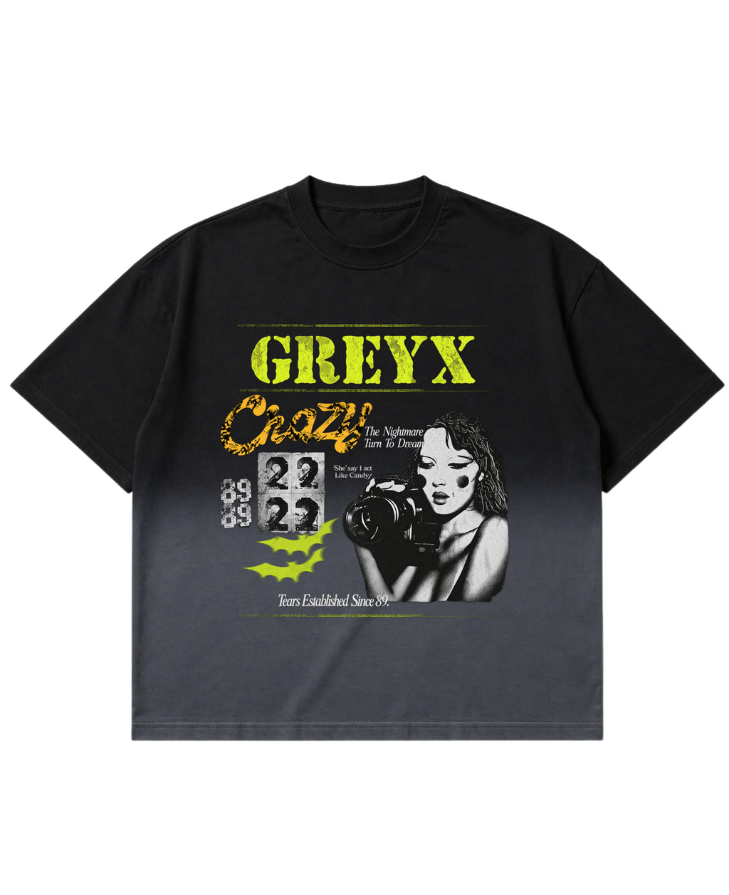 Black Ombré Wash Boxy Fit T-shirt Front Design