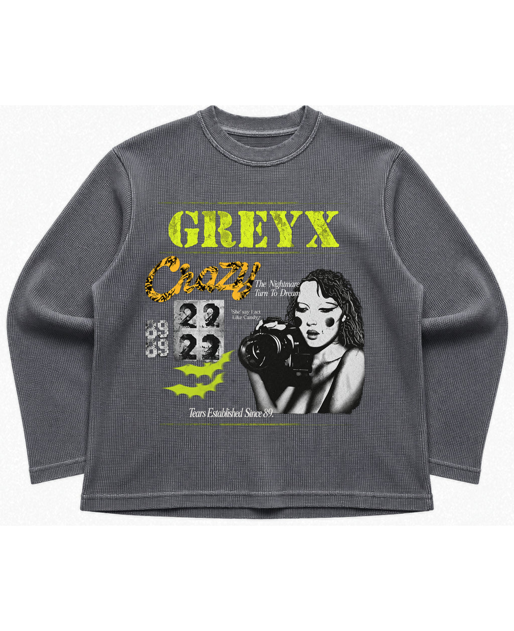 Acidwash waffle knit oversized full-sleeve Front Design